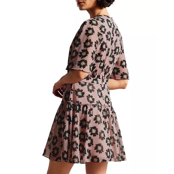 Ted Baker Lucieey Flutter Sleeve Tiered Mini Dress Size 1 - US Size 4 Floral - Picture 2 of 12